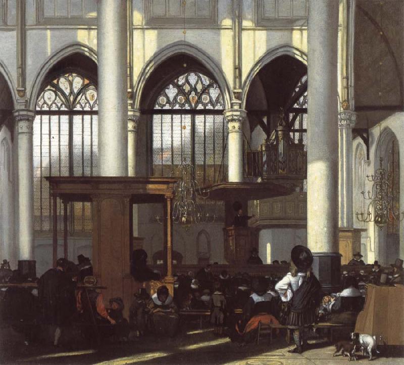 WITTE, Emanuel de The Interior of the Oude Kerk,Amsterdam,During a Sermon Sweden oil painting art